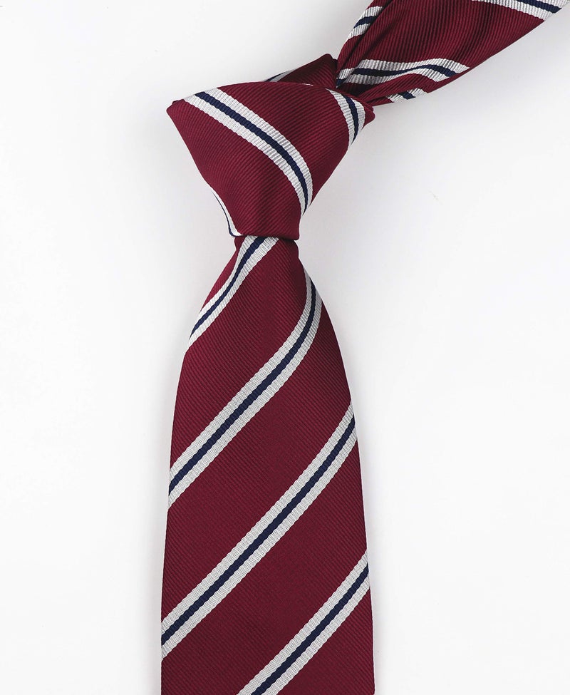 Elfeves Mens Stripe Burgundy Red White Business Tie Formal Necktie For Big Boy Youth Son 03 - Image 4